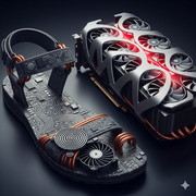 A side-by-side comparison of a sandal and a graphics card.
